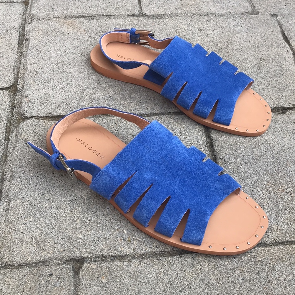Cobalt Blue Suede Halogen Jannie Cutout Studded Sandals